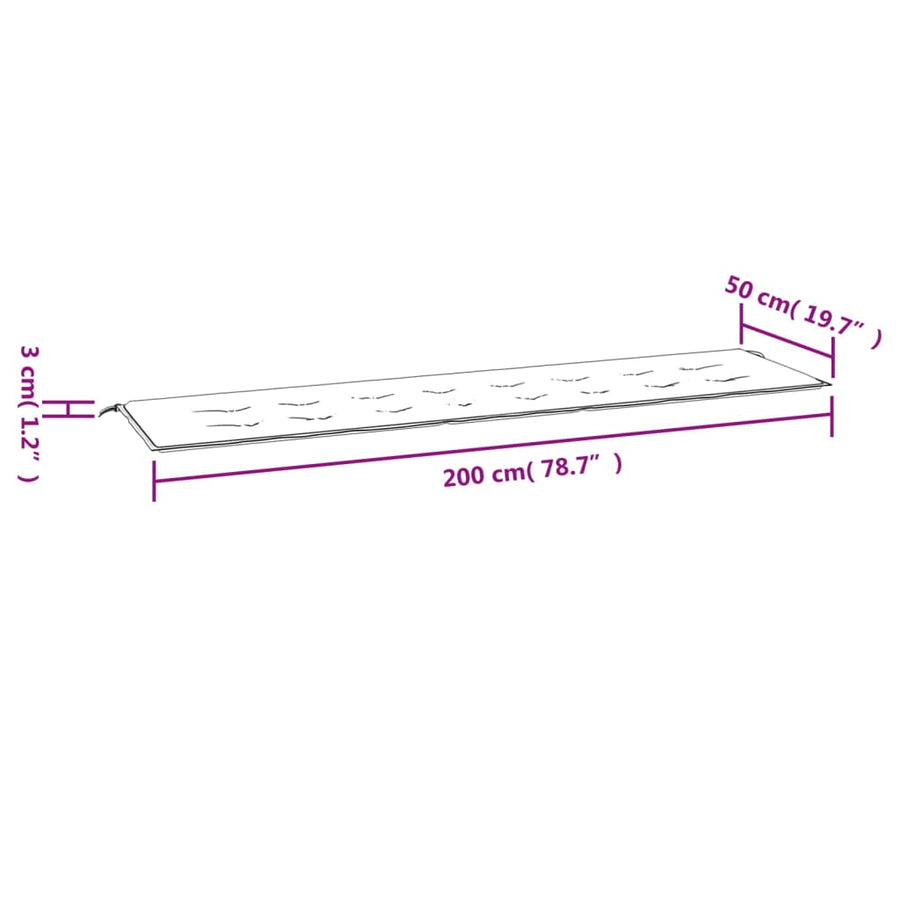 Tuinbankkussen Bladpatroon Stof 200 x 50 x 3 cm Wit en groen
