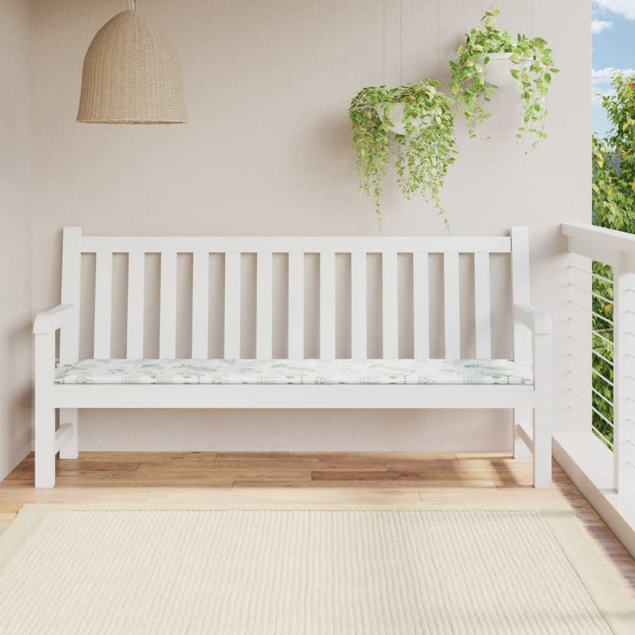 Tuinbankkussen Bladpatroon Stof 200 x 50 x 3 cm Wit en groen