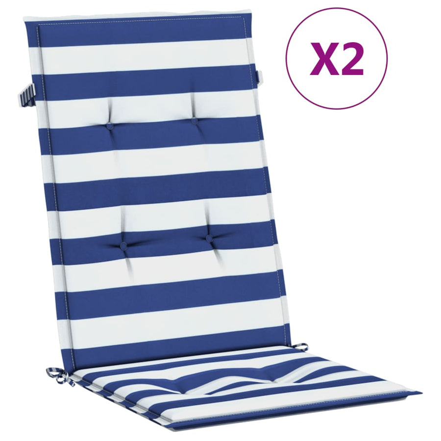 Stoelkussens Hoge Rug Gestreepte Stof En 2 120 x 50 x 3 cm Blauw en wit