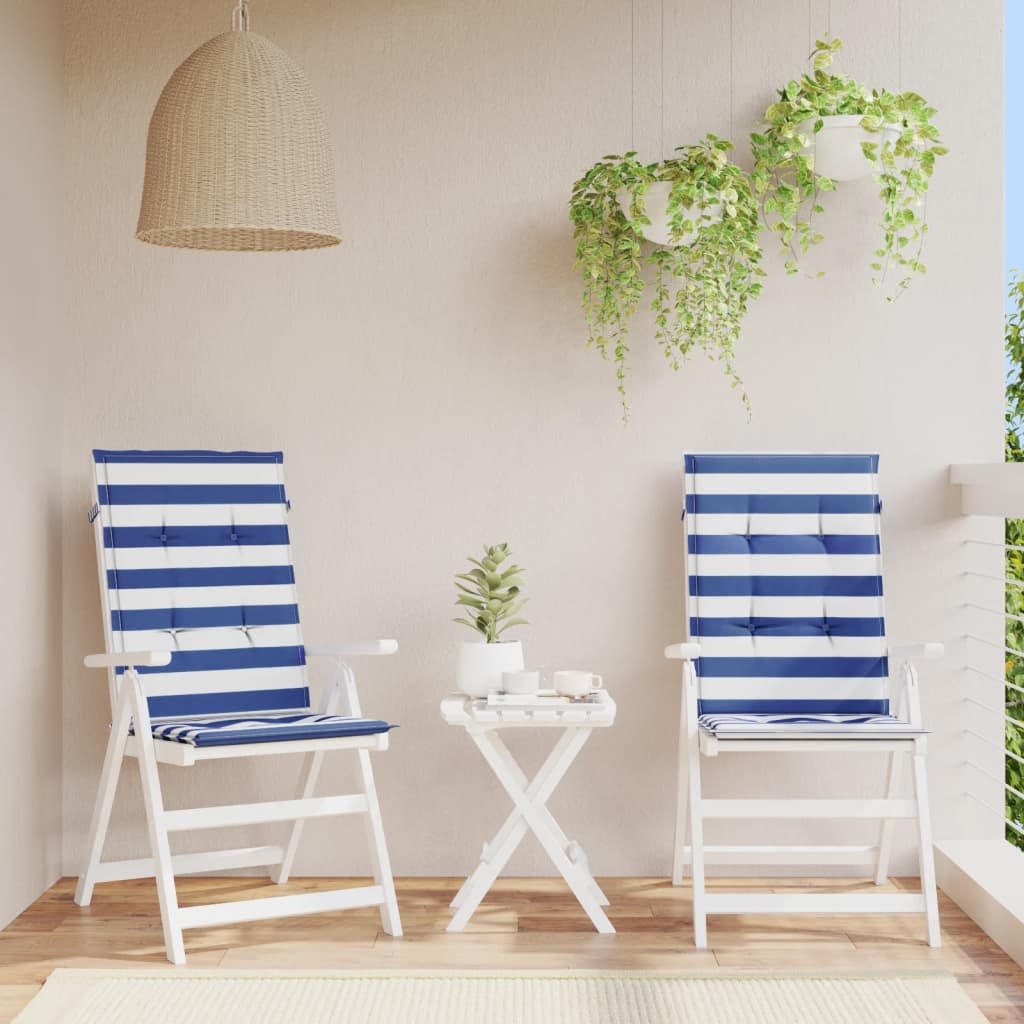 Stoelkussens Hoge Rug Gestreepte Stof En 2 120 x 50 x 3 cm Blauw en wit