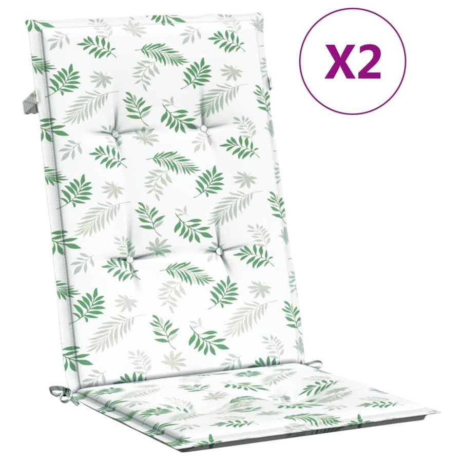 Stoelkussens Hoge Rug Bladpatroon Stof Wit En Groen 2