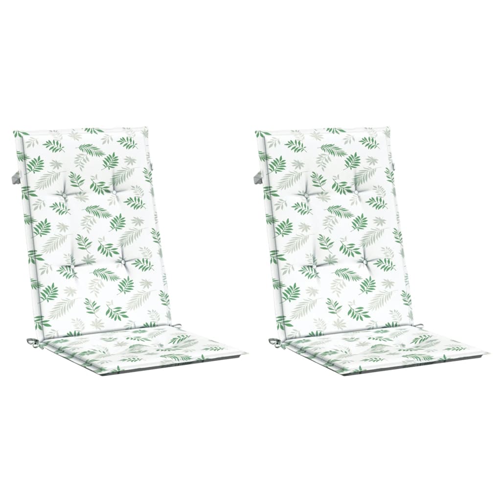Stoelkussens Hoge Rug Bladpatroon Stof Wit En Groen 2