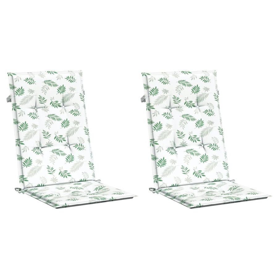 Stoelkussens Hoge Rug Bladpatroon Stof Wit En Groen 2
