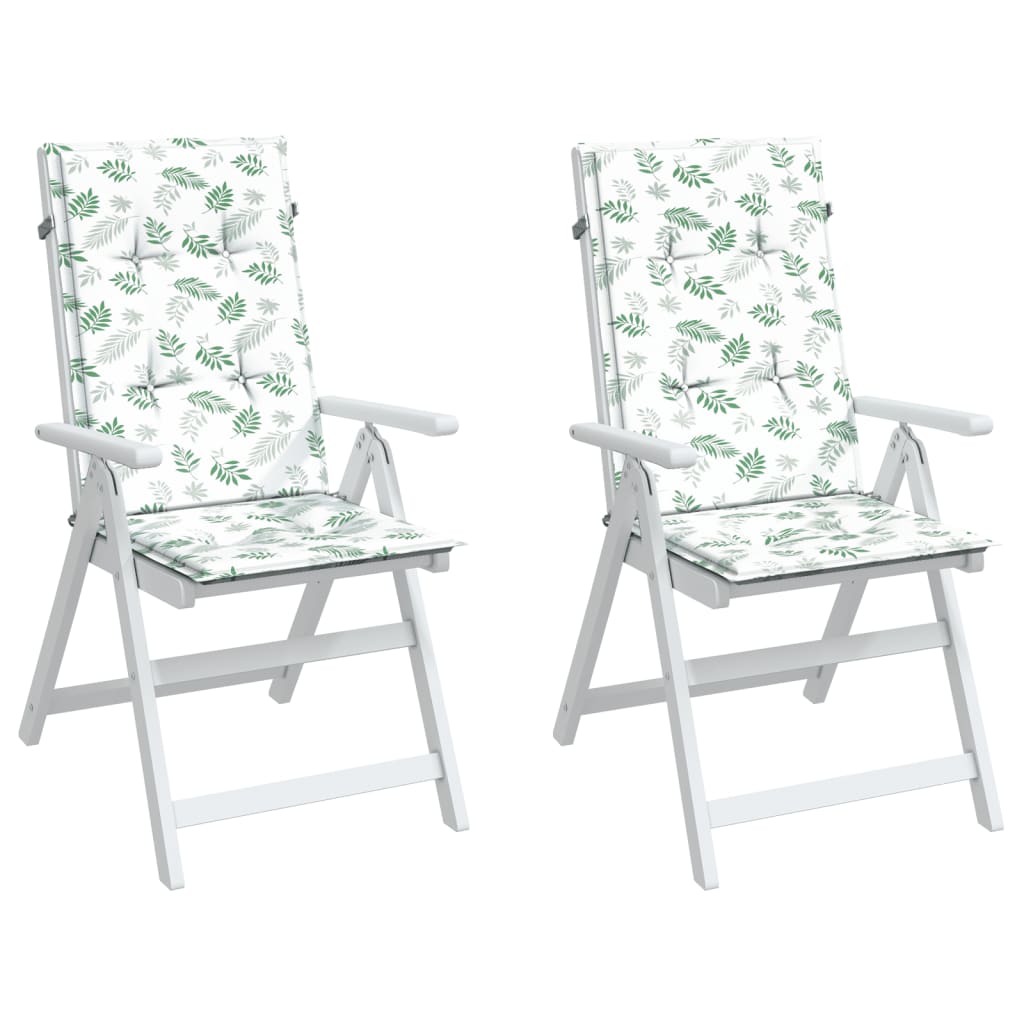 Stoelkussens Hoge Rug Bladpatroon Stof Wit En Groen 2