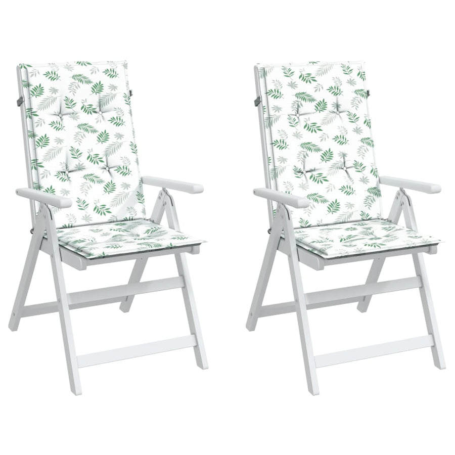 Stoelkussens Hoge Rug Bladpatroon Stof Wit En Groen 2