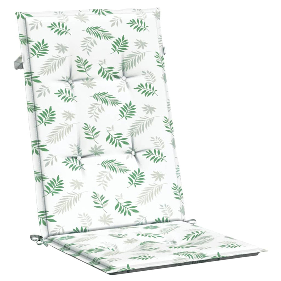 Stoelkussens Hoge Rug Bladpatroon Stof Wit En Groen 2