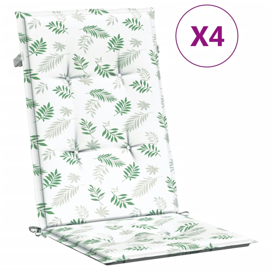 Stoelkussens Hoge Rug Bladpatroon Stof Wit En Groen 4
