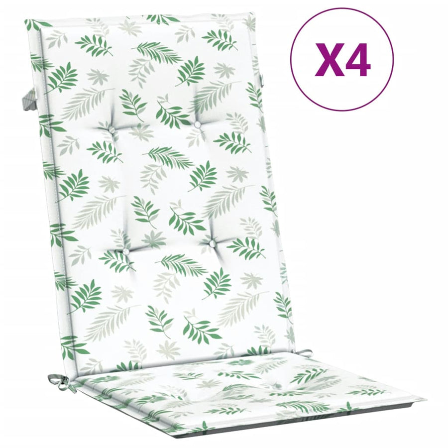 Stoelkussens Hoge Rug Bladpatroon Stof Wit En Groen 4