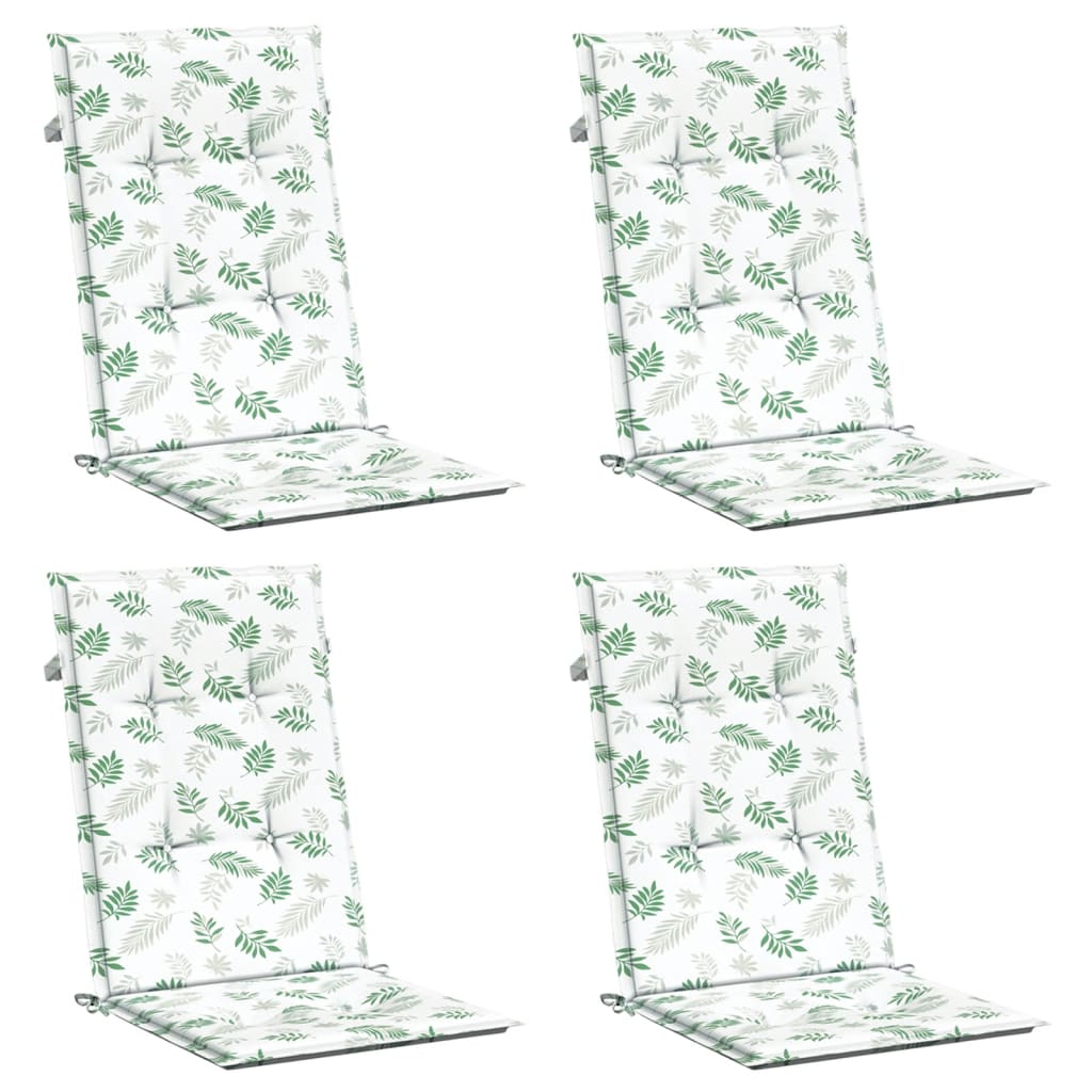 Stoelkussens Hoge Rug Bladpatroon Stof Wit En Groen 4