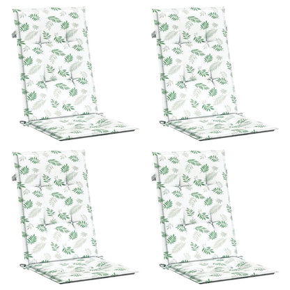 Stoelkussens Hoge Rug Bladpatroon Stof Wit En Groen 4