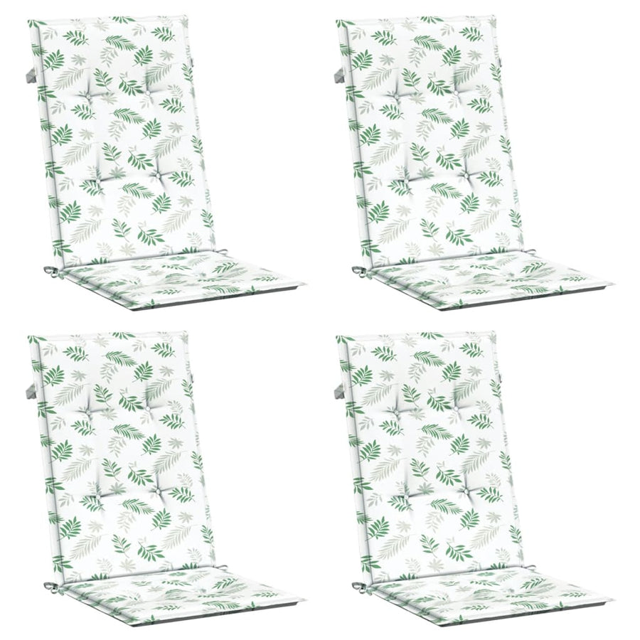 Stoelkussens Hoge Rug Bladpatroon Stof Wit En Groen 4