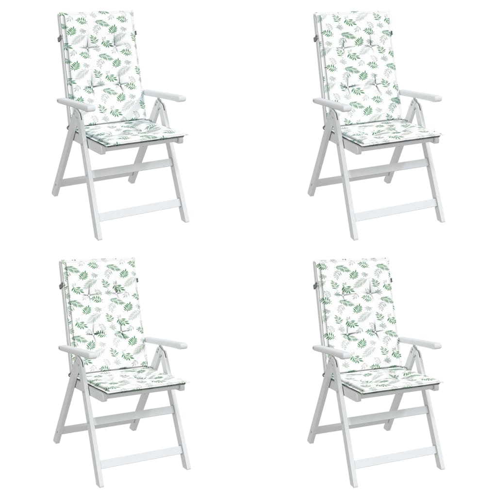 Stoelkussens Hoge Rug Bladpatroon Stof Wit En Groen 4