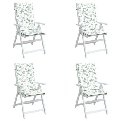 Stoelkussens Hoge Rug Bladpatroon Stof Wit En Groen 4