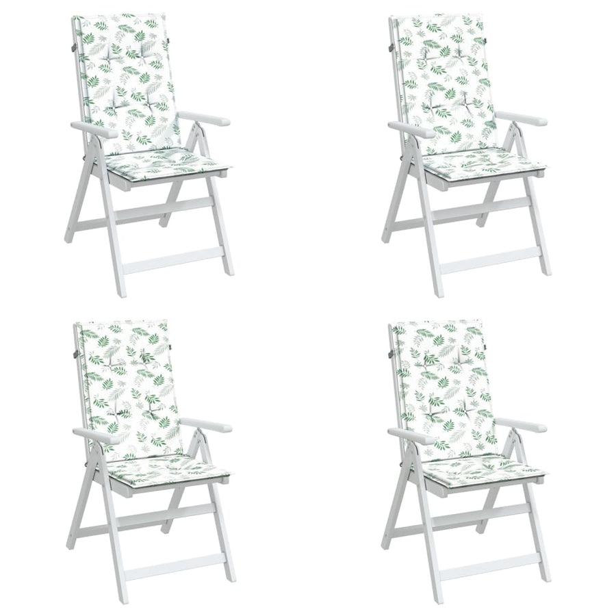 Stoelkussens Hoge Rug Bladpatroon Stof Wit En Groen 4