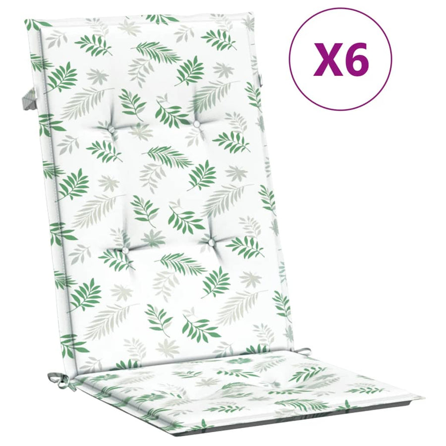Stoelkussens Hoge Rug Bladpatroon Stof Wit En Groen 6