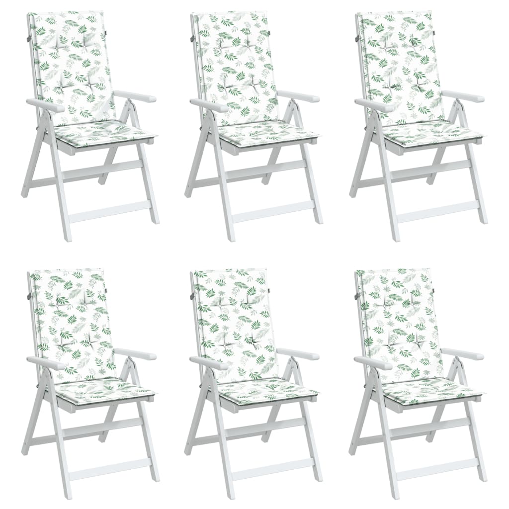 Stoelkussens Hoge Rug Bladpatroon Stof Wit En Groen 6