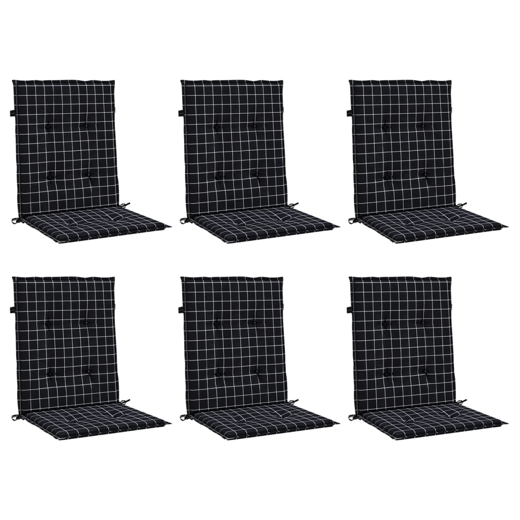 Stoelkussens 6 st lage rug ruitpatroon stof zwart