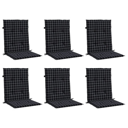 Stoelkussens 6 st lage rug ruitpatroon stof zwart