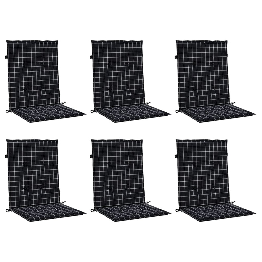 Stoelkussens 6 st lage rug ruitpatroon stof zwart