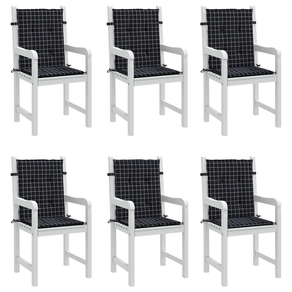 Stoelkussens 6 st lage rug ruitpatroon stof zwart
