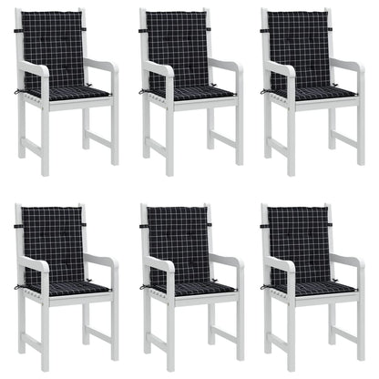 Stoelkussens 6 st lage rug ruitpatroon stof zwart