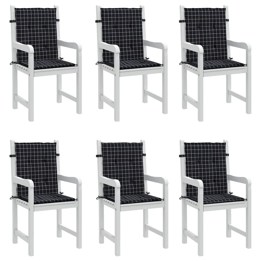 Stoelkussens 6 st lage rug ruitpatroon stof zwart