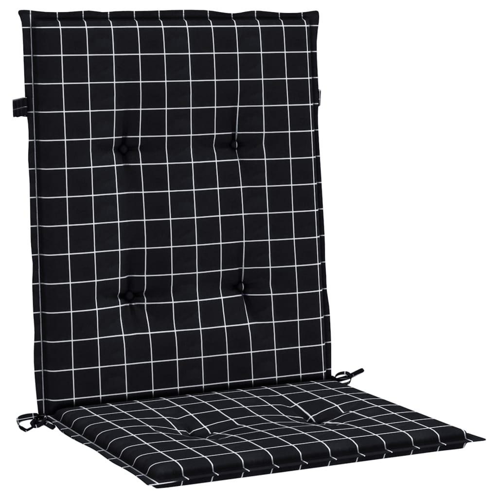 Stoelkussens 6 st lage rug ruitpatroon stof zwart