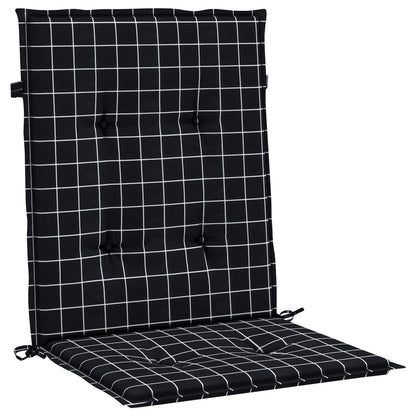 Stoelkussens 6 st lage rug ruitpatroon stof zwart