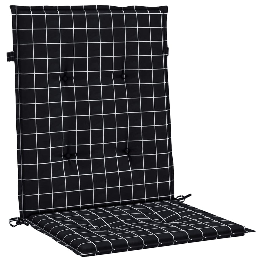 Stoelkussens 6 st lage rug ruitpatroon stof zwart