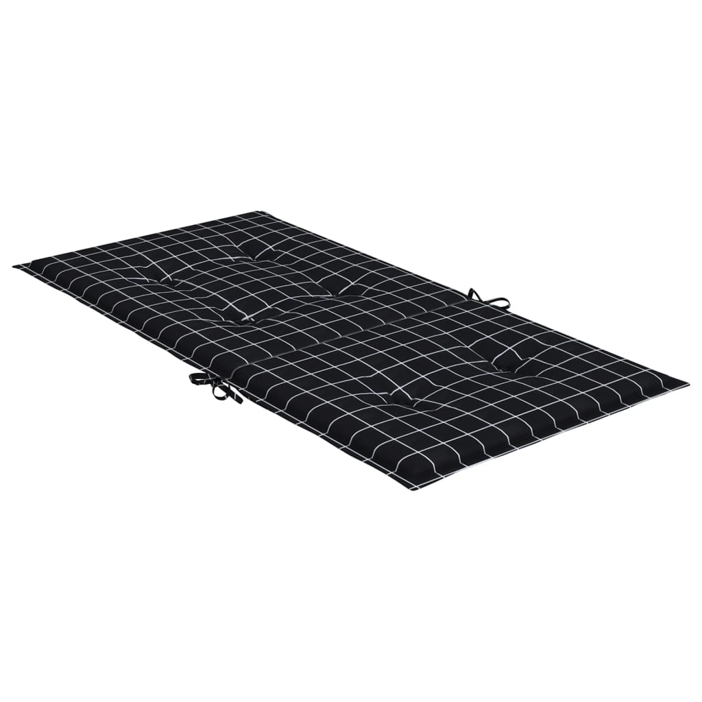 Stoelkussens 6 st lage rug ruitpatroon stof zwart
