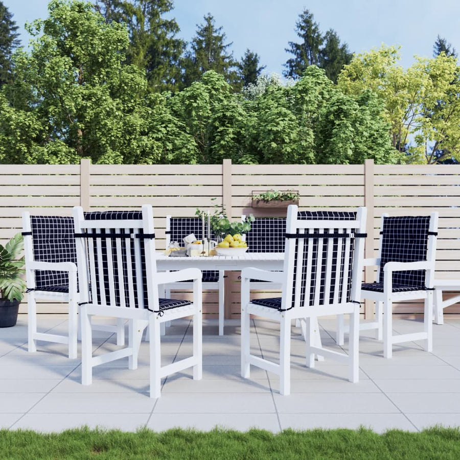 Stoelkussens 6 st lage rug ruitpatroon stof zwart