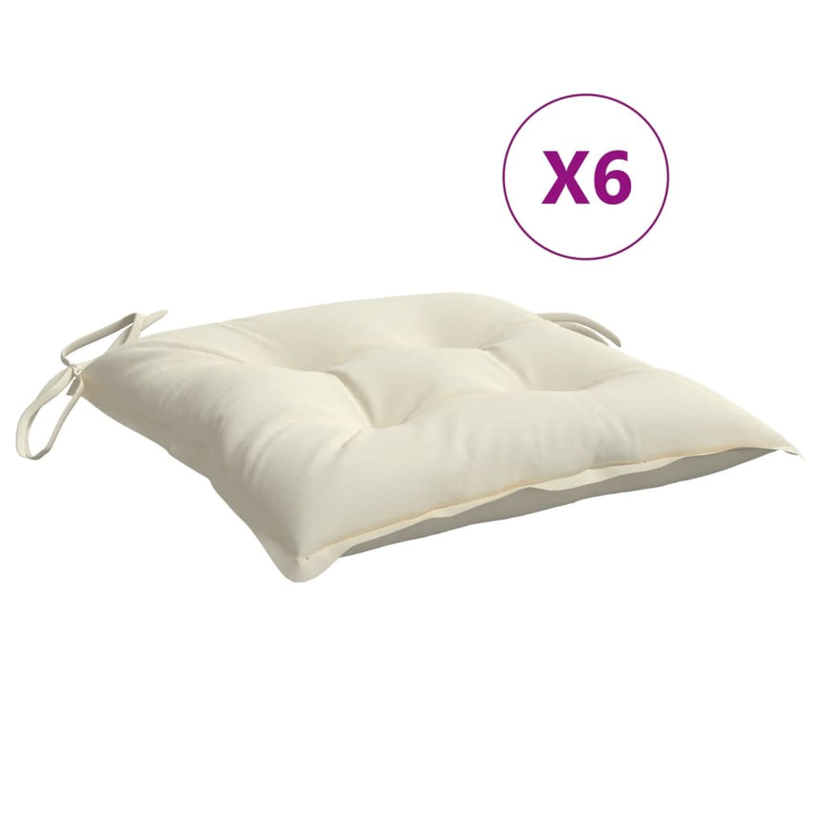 Stoelkussens 6 st 40x40x7 cm stof crèmewit