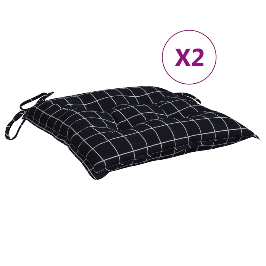 Stoelkussens 2 st 50x50x7 cm stof ruitpatroon zwart