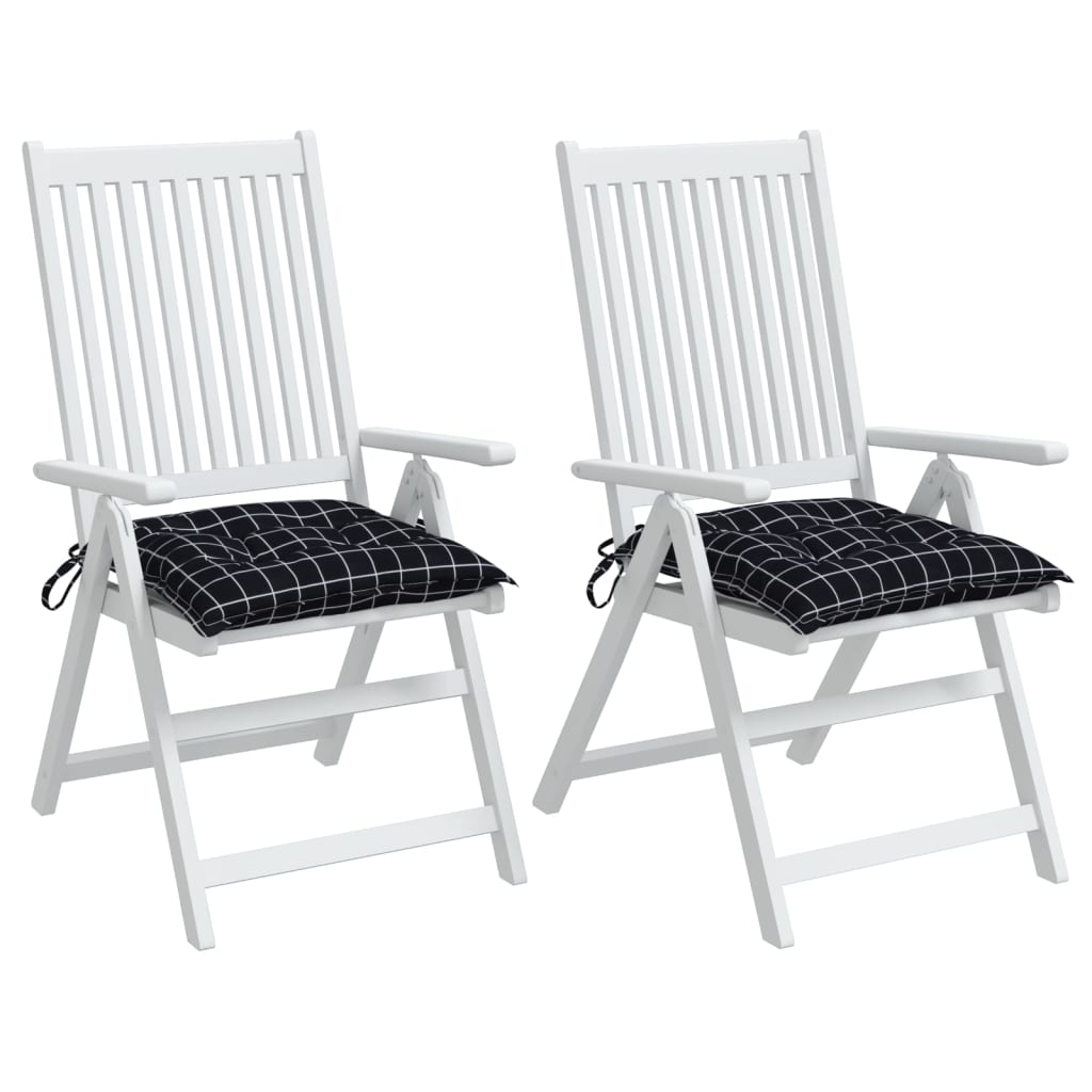 Stoelkussens 2 st 50x50x7 cm stof ruitpatroon zwart
