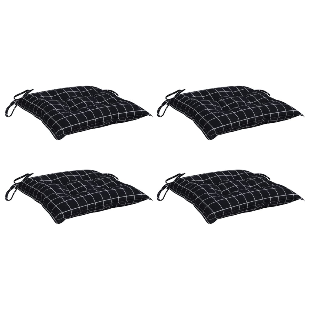 Stoelkussens 4 st 50x50x7 cm stof ruitpatroon zwart
