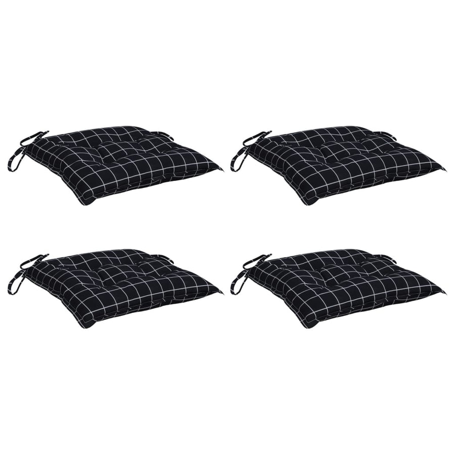 Stoelkussens 4 st 50x50x7 cm stof ruitpatroon zwart