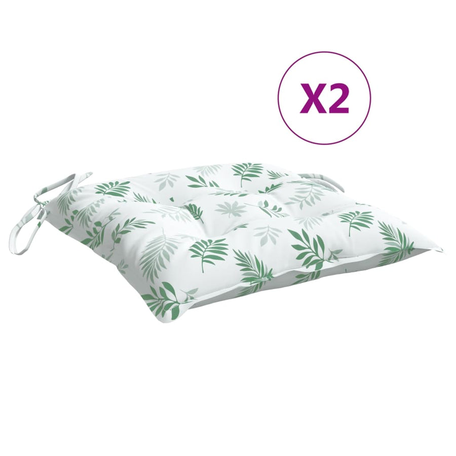 Stoelkussens Stof Bladpatroon Wit En Groen 2