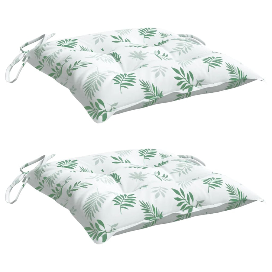 Stoelkussens Stof Bladpatroon Wit En Groen 2