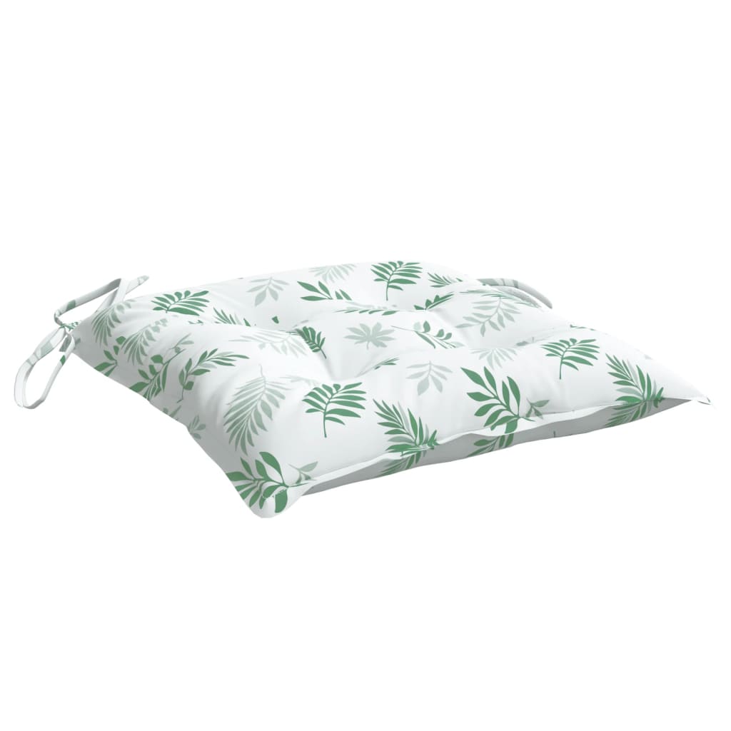 Stoelkussens Stof Bladpatroon Wit En Groen 2