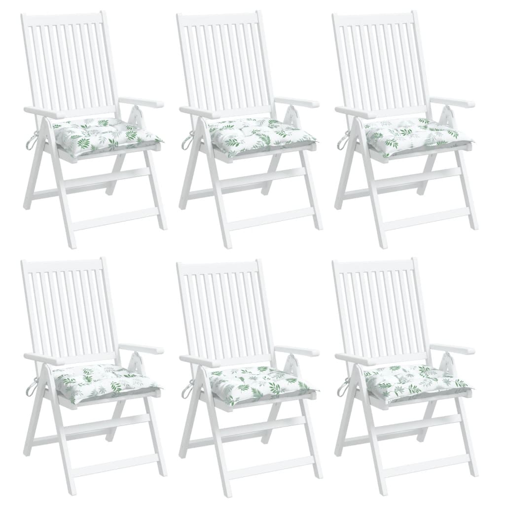 Stoelkussens Stof Bladpatroon Wit En Groen 6 50 x 50 x 7 cm