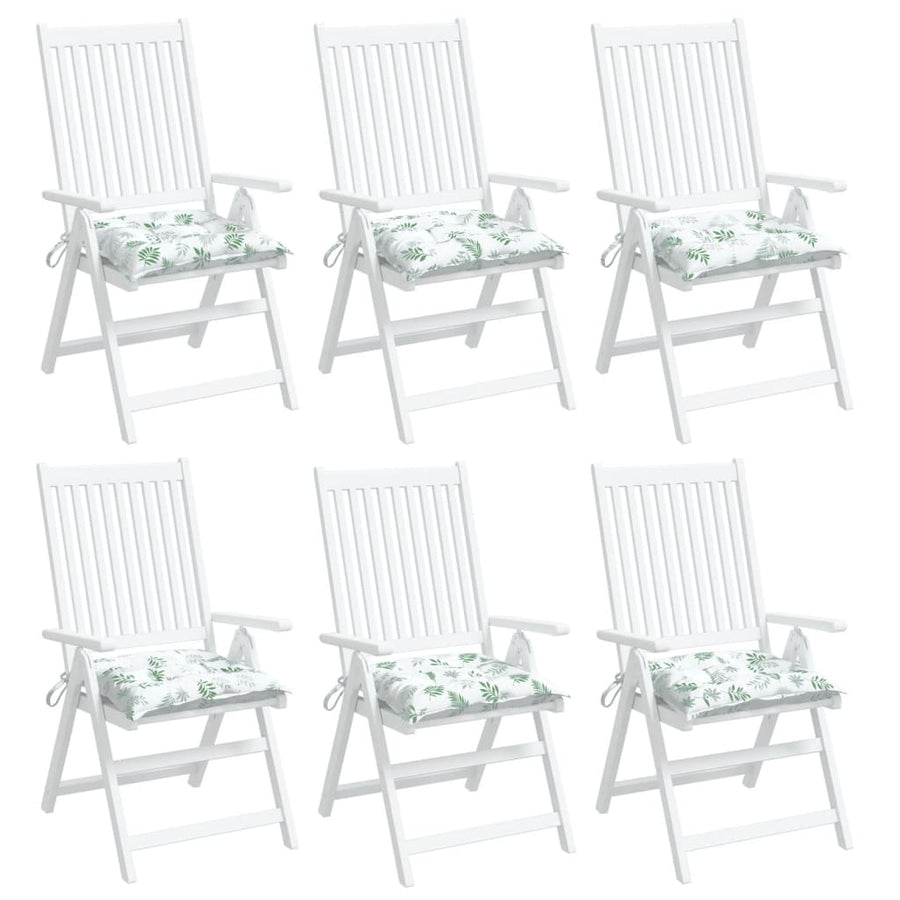 Stoelkussens Stof Bladpatroon Wit En Groen 6 50 x 50 x 7 cm