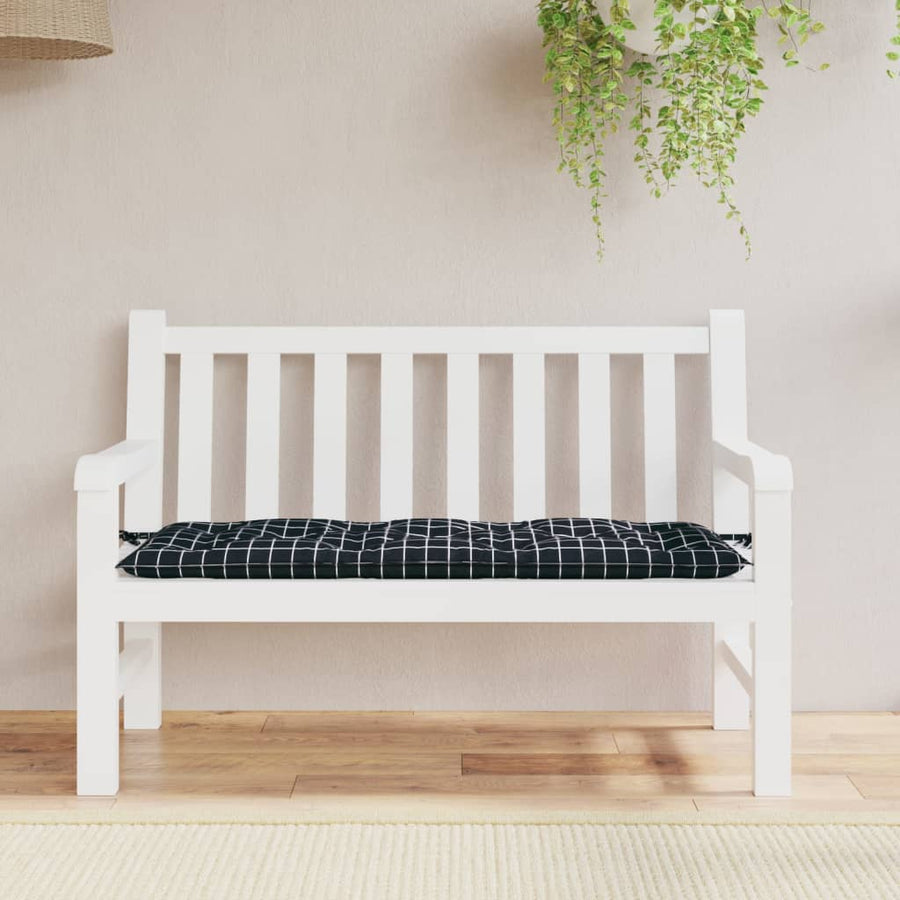 Tuinbankkussen Ruitpatroon Stof 120 x 50 x 7 cm Zwart en wit