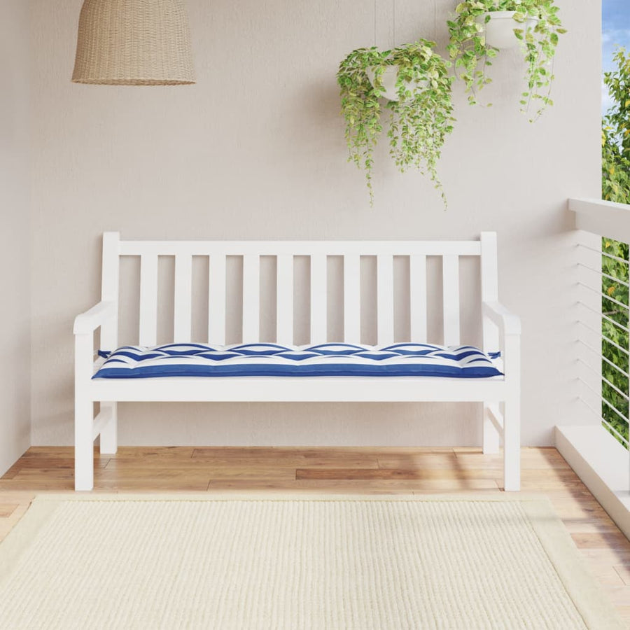 Tuinbankkussen 50X50X7Cm Stof Gestreept En 150 x 50 x 7 cm Blauw en wit