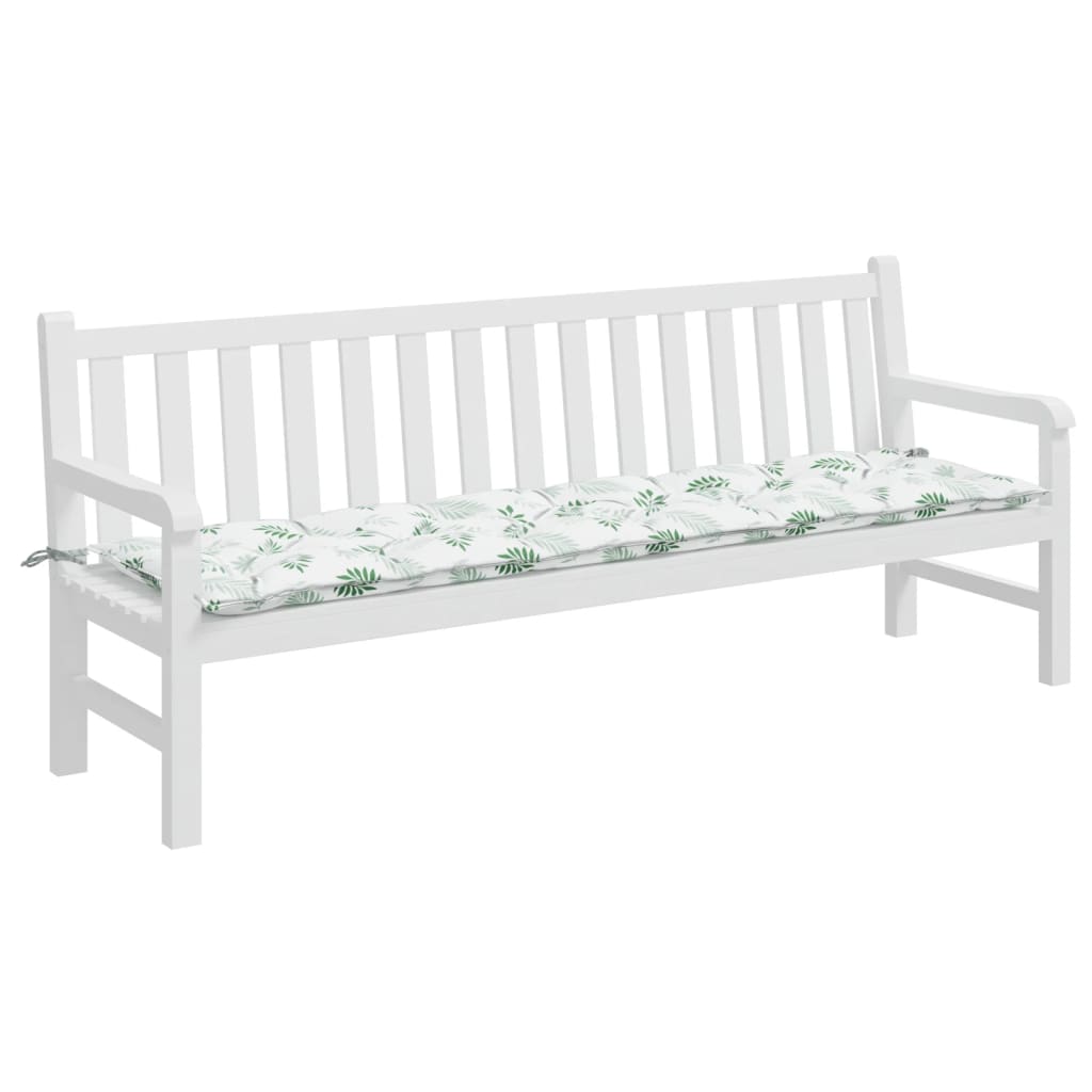 Tuinbankkussen Bladpatroon Stof 200 x 50 x 7 cm Wit en groen