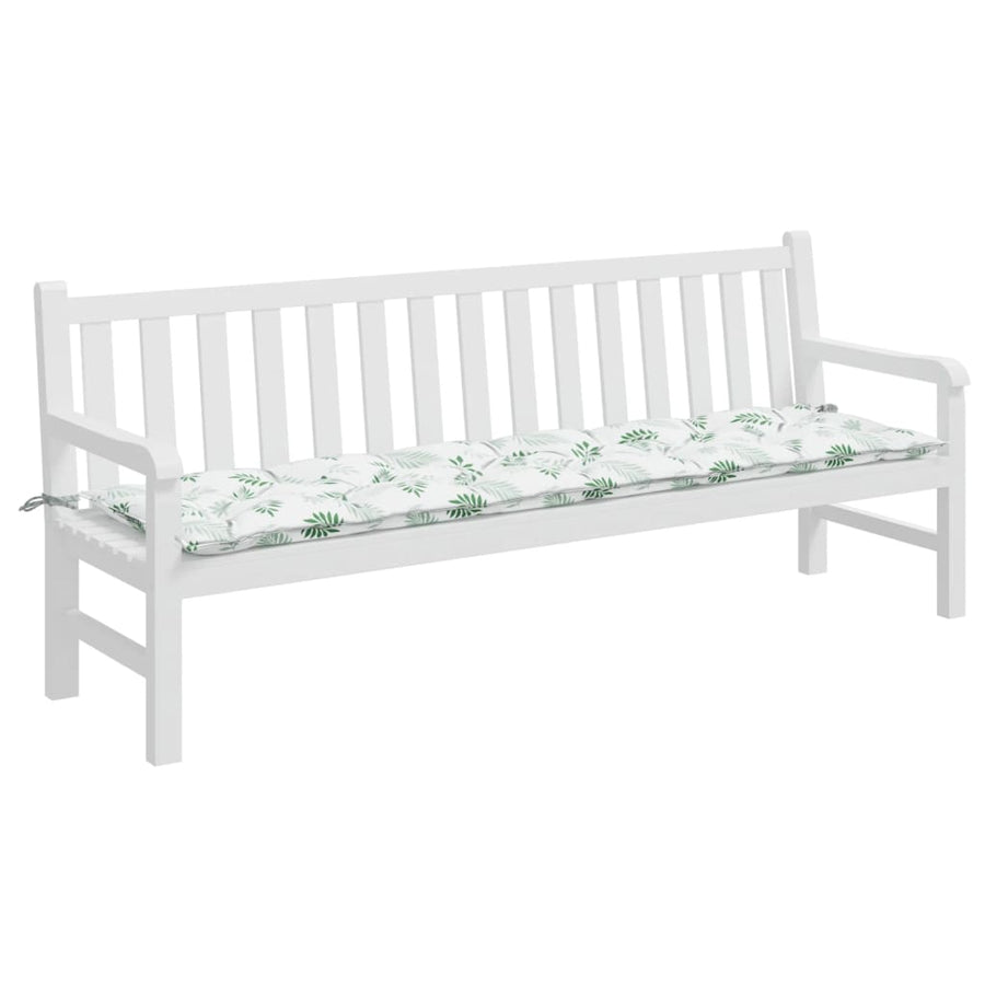 Tuinbankkussen Bladpatroon Stof 200 x 50 x 7 cm Wit en groen
