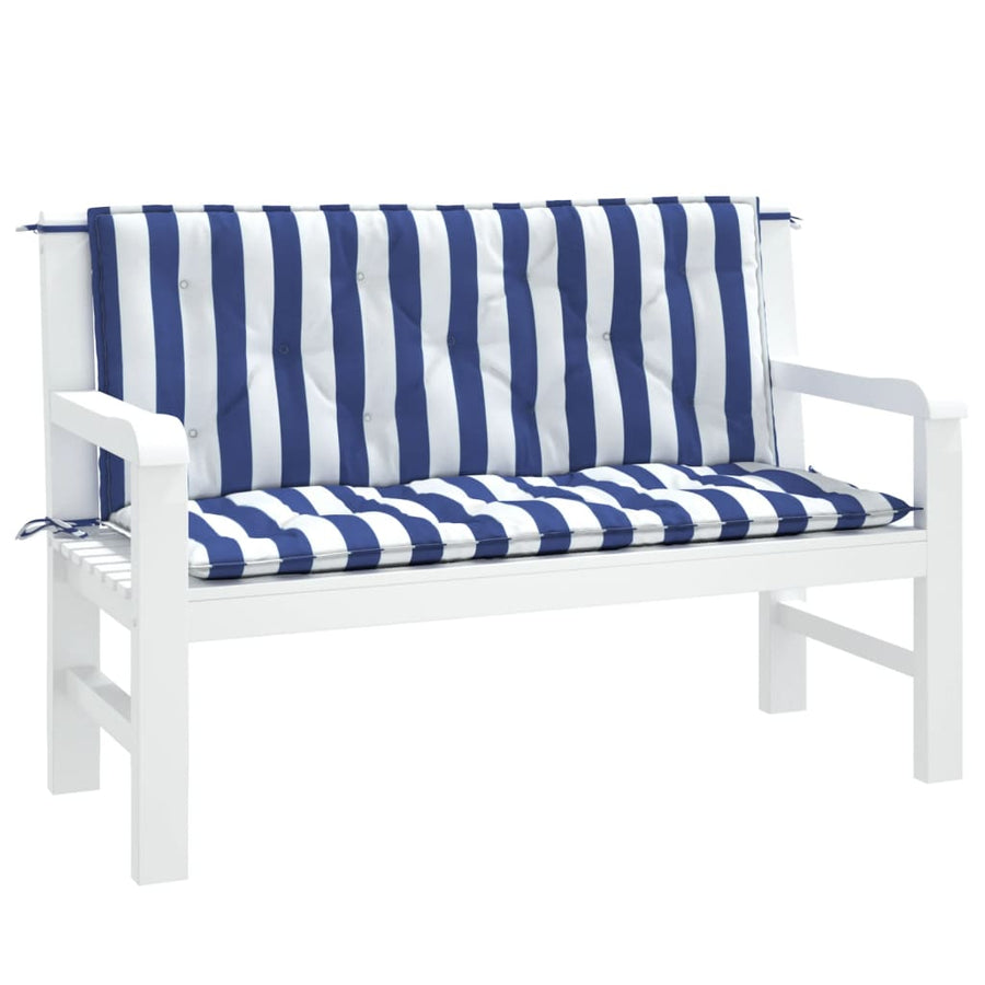 Tuinbankkussens Gestreept 10X50X7 Cm Stof En 120 cm Blauw en wit