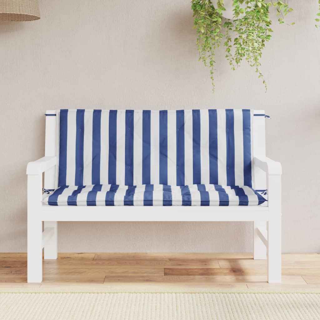 Tuinbankkussens Gestreept 10X50X7 Cm Stof En 120 cm Blauw en wit