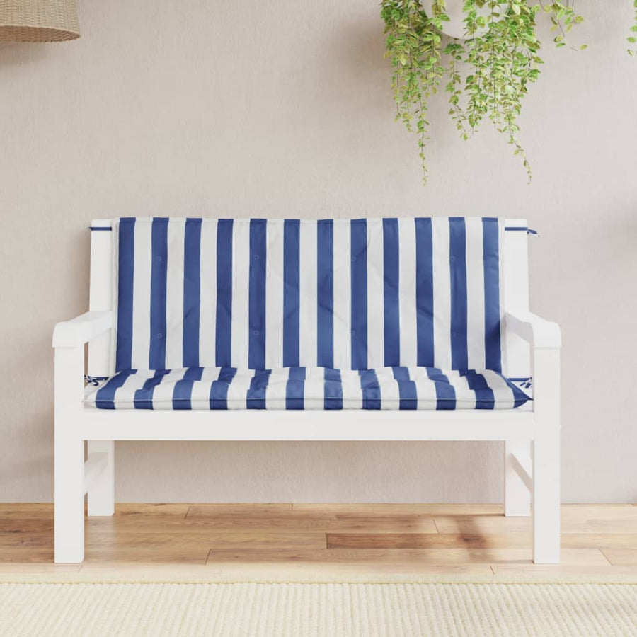 Tuinbankkussens Gestreept 10X50X7 Cm Stof En 120 cm Blauw en wit