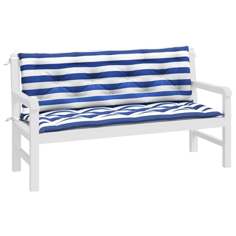 Tuinbankkussens Gestreept 150X50X7 Cm Stof En 150 cm Blauw en wit