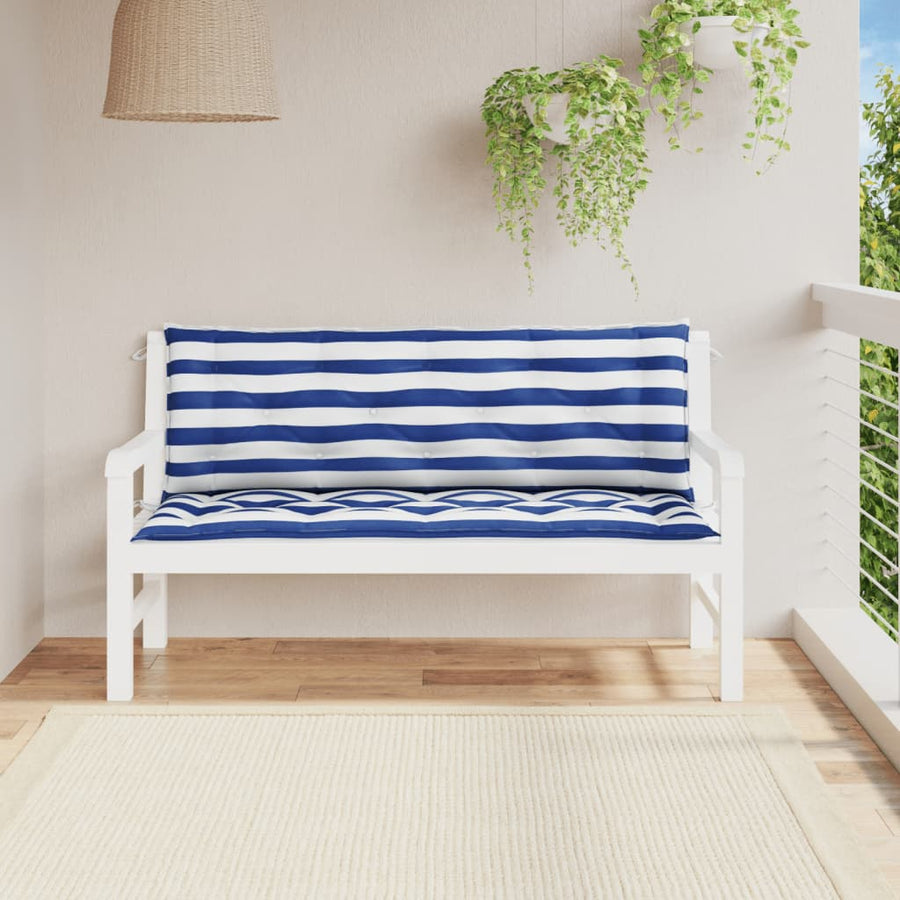 Tuinbankkussens Gestreept 150X50X7 Cm Stof En 150 cm Blauw en wit